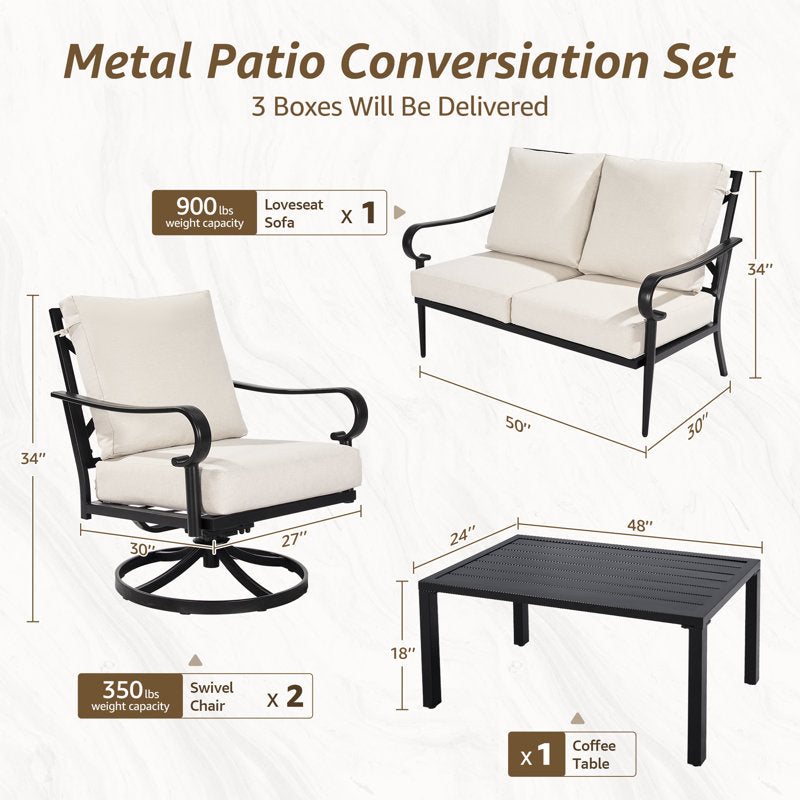 4-Piece Classic Outdoor Conversation Set with Swivel Rocking Chairs, Loveseat and Coffee Table