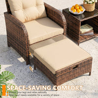 Constantino 2-Person Outdoor All-Weather Wicker Conversation Set with Ottomans and Tempered Glass Coffee Table