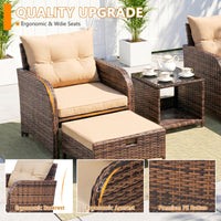 Constantino 2-Person Outdoor All-Weather Wicker Conversation Set with Ottomans and Tempered Glass Coffee Table