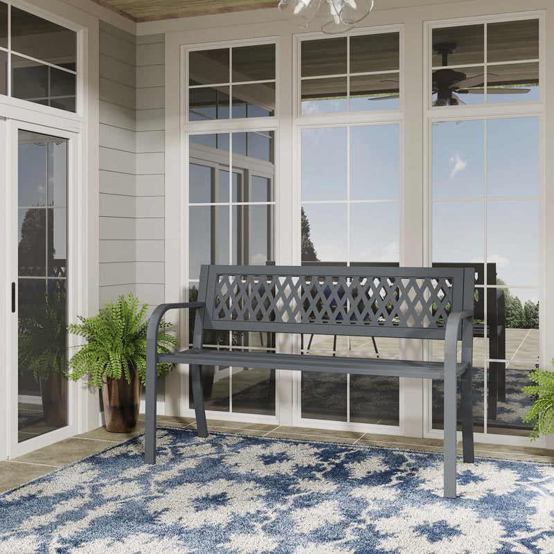 Outdoor Steel Garden Bench With A Diamond Pattern Backrest,660LB Weight Capacity
