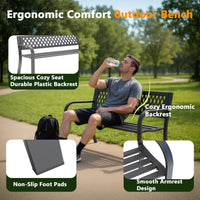 Outdoor Steel Garden Bench With A Diamond Pattern Backrest,660LB Weight Capacity