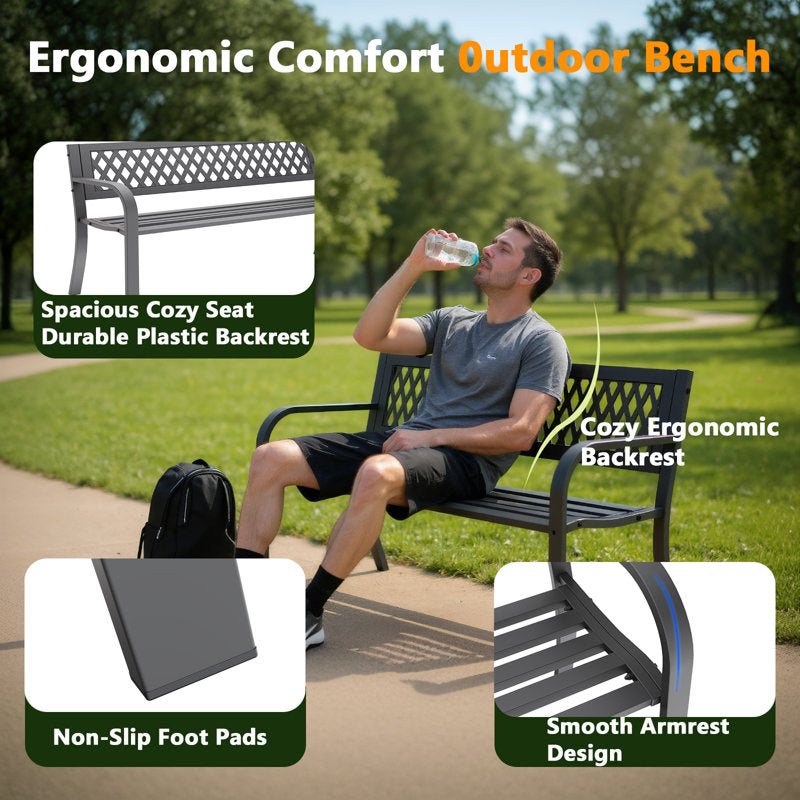 Outdoor Steel Garden Bench With A Diamond Pattern Backrest,660LB Weight Capacity