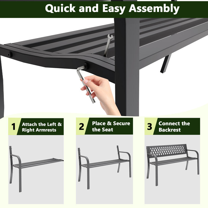 Outdoor Steel Garden Bench With A Diamond Pattern Backrest,660LB Weight Capacity