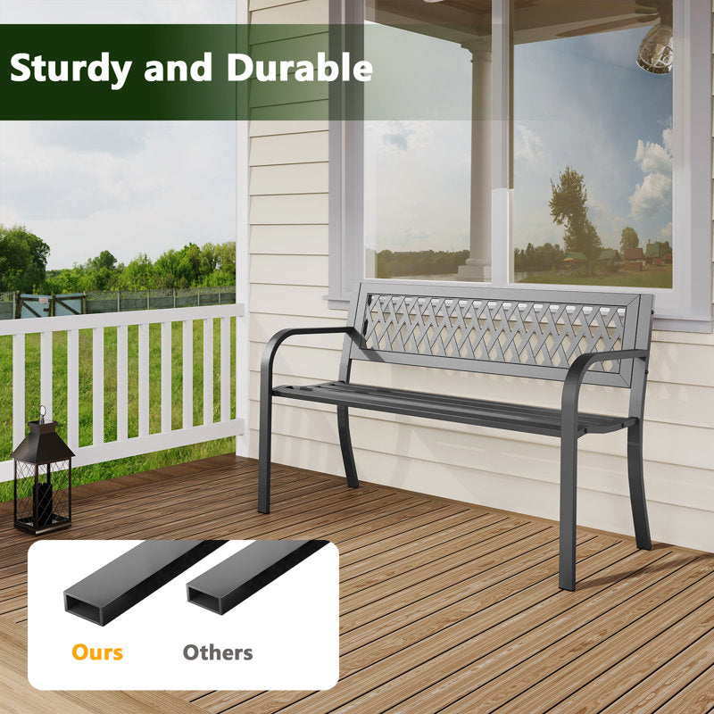 Outdoor Steel Garden Bench With A Diamond Pattern Backrest,660LB Weight Capacity