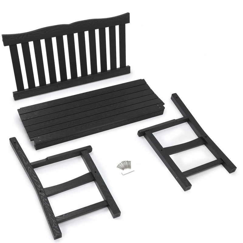49" Long HIPS All Weather Waterproof Outdoor Bench, Black