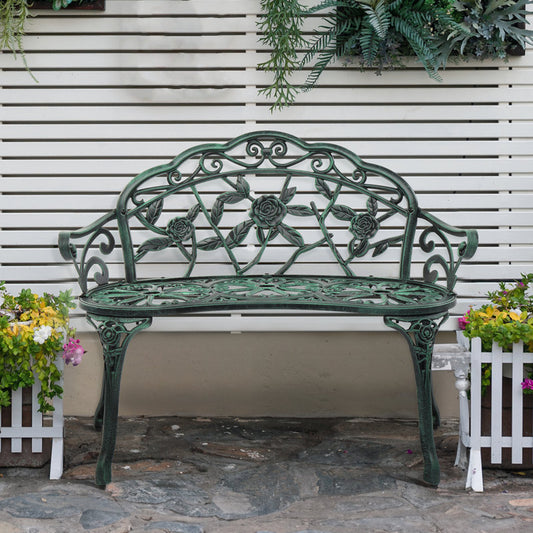 Elegant Aeruginous Cast Aluminum Patio Bench