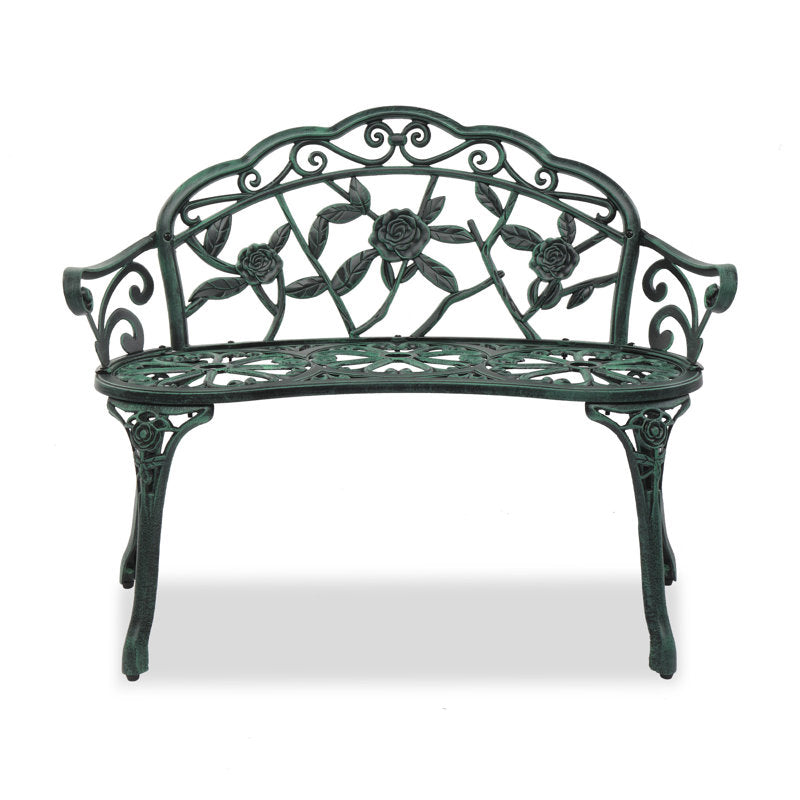 Elegant Aeruginous Cast Aluminum Patio Bench