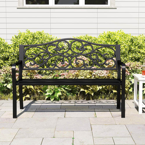 50" Porch Bench With Ergonomic Backrest & Armrests Floral Patterns Curved
