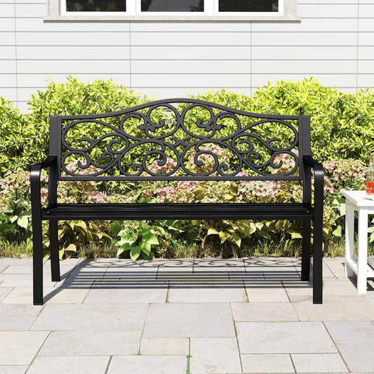 50" Porch Bench With Ergonomic Backrest & Armrests Floral Patterns Curved