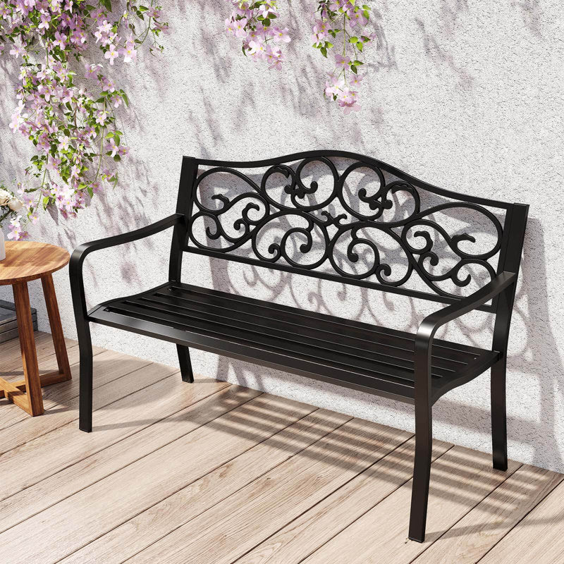 50" Porch Bench With Ergonomic Backrest & Armrests Floral Patterns Curved