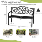 50" Porch Bench With Ergonomic Backrest & Armrests Floral Patterns Curved