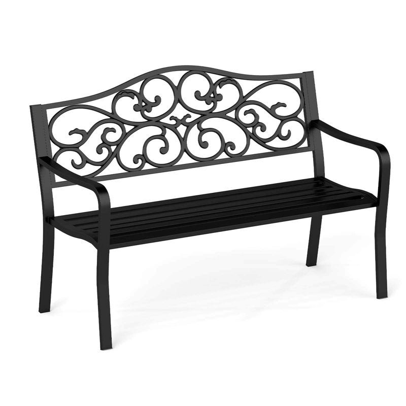 50" Porch Bench With Ergonomic Backrest & Armrests Floral Patterns Curved