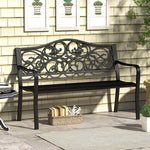 50" Porch Bench With Ergonomic Backrest & Armrests Floral Patterns Curved