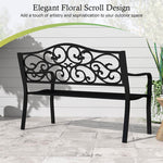 50" Porch Bench With Ergonomic Backrest & Armrests Floral Patterns Curved
