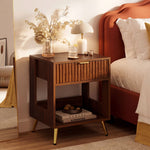 Single-Drawer Fluted Nightstand with Open Storage and Gold Legs