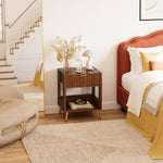 Single-Drawer Fluted Nightstand with Open Storage and Gold Legs