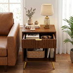 Single-Drawer Fluted Nightstand with Open Storage and Gold Legs