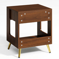 Single-Drawer Fluted Nightstand with Open Storage and Gold Legs