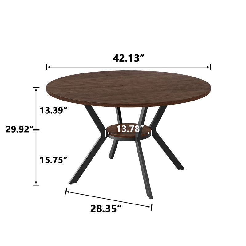 42-Inch Round Dining Table with Storage Shelf