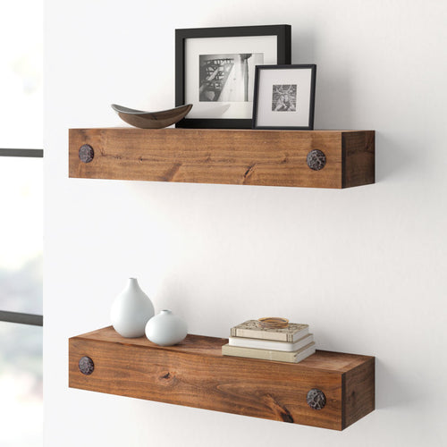 2-Piece Rustic Reclaimed Pine Wood Wall-Mounted Floating Shelf