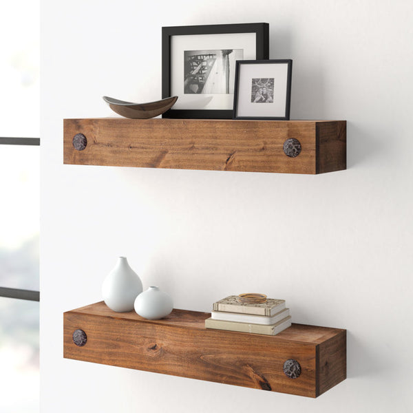 2-Piece Rustic Reclaimed Pine Wood Wall-Mounted Floating Shelf