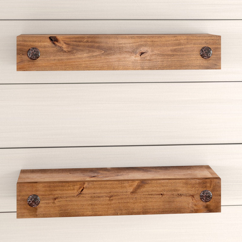 2-Piece Rustic Reclaimed Pine Wood Wall-Mounted Floating Shelf