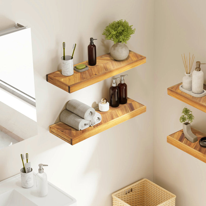 Jorgensen 2-Piece Acacia Chevron Floating Shelves