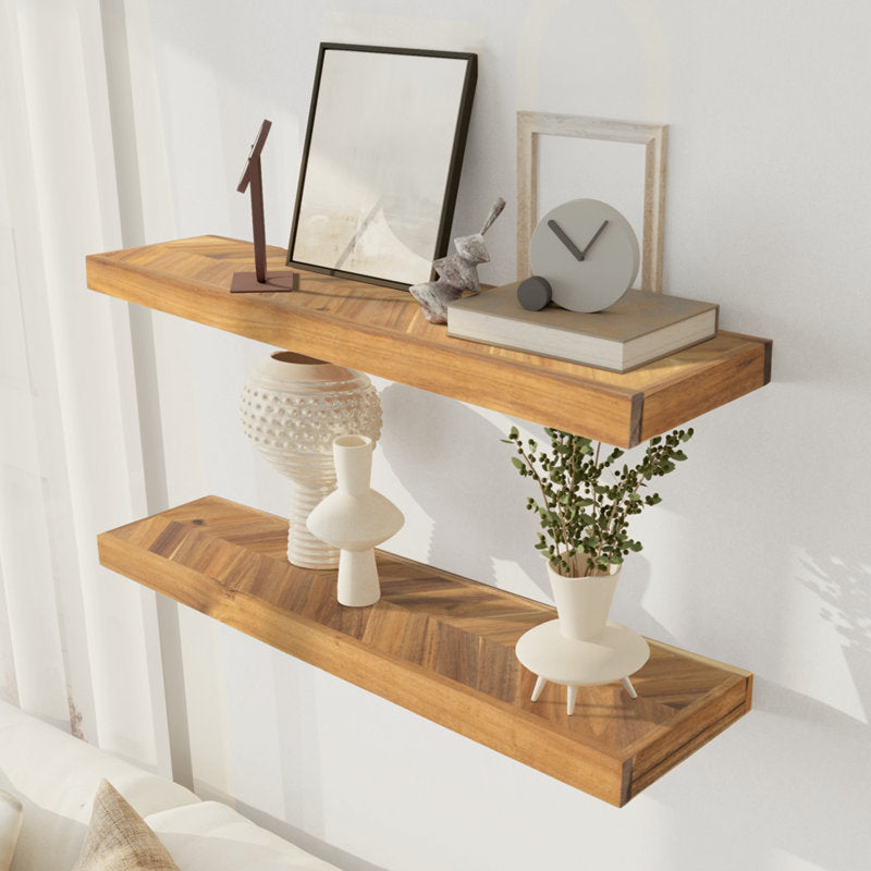 Solid Wood Floating Shelves for Wall Storage (Set of 2)