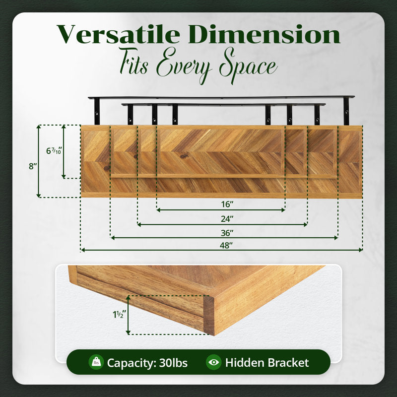 Solid Wood Floating Shelves for Wall Storage (Set of 2)