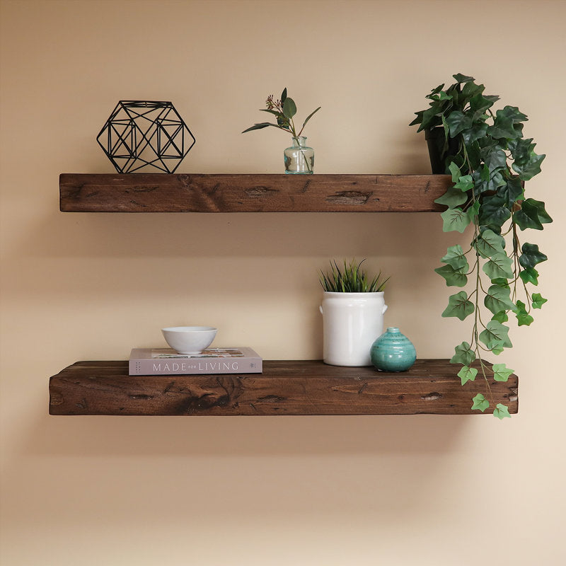 Jesher Solid Pine Wood Floating Shelves (Set of 2)