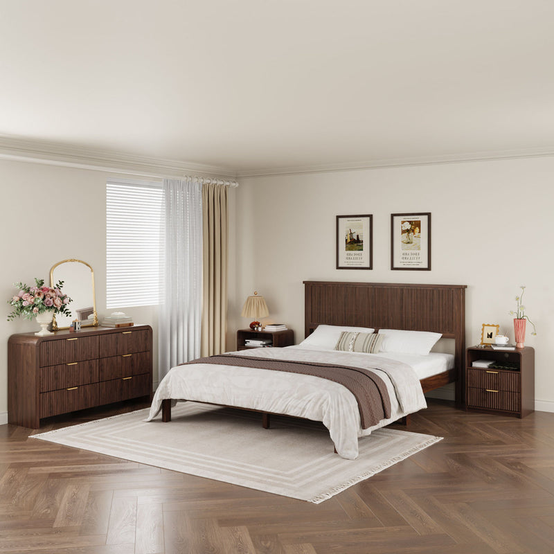 Avalie Fluted Nightstand Set of 2 with Scalloped Edges & Built-In Outlet