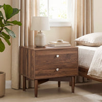 Nightstand with 2 Drawers & Solid Wood Legs, 22.8"W x 14.6"D x 21.3"H