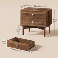 Nightstand with 2 Drawers & Solid Wood Legs, 22.8"W x 14.6"D x 21.3"H