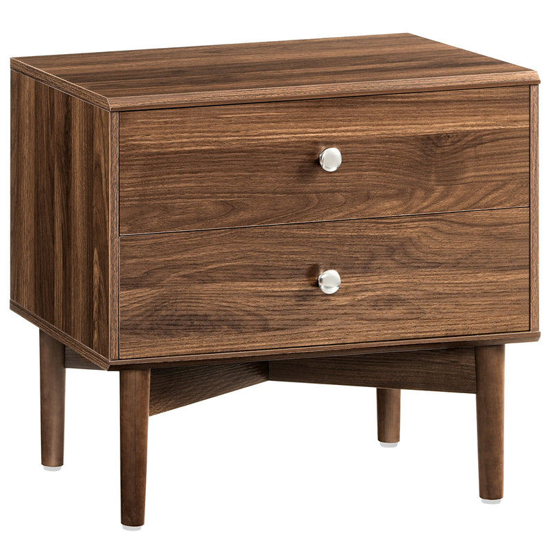 Nightstand with 2 Drawers & Solid Wood Legs, 22.8"W x 14.6"D x 21.3"H
