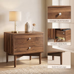 Nightstand with 2 Drawers & Solid Wood Legs, 22.8"W x 14.6"D x 21.3"H
