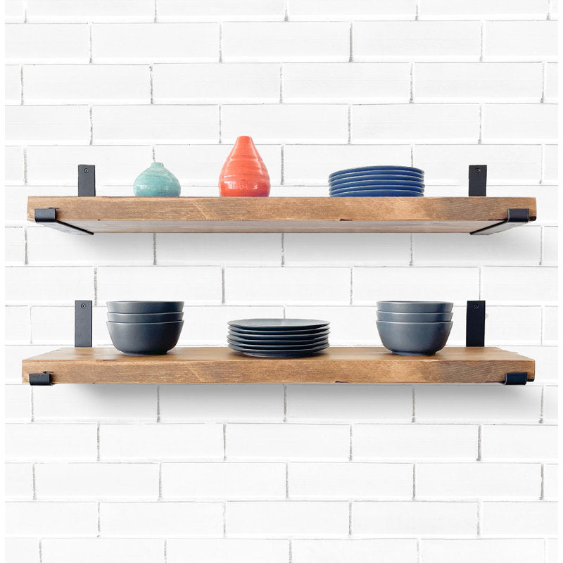 Calheme Rustic Shelves with J Brackets (Set of 2)