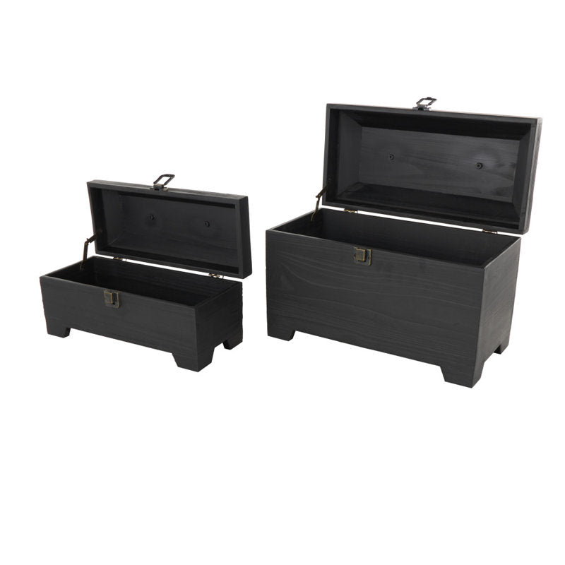 Wood Handmade Decorative Black Box With Brass Latches And Handle Set