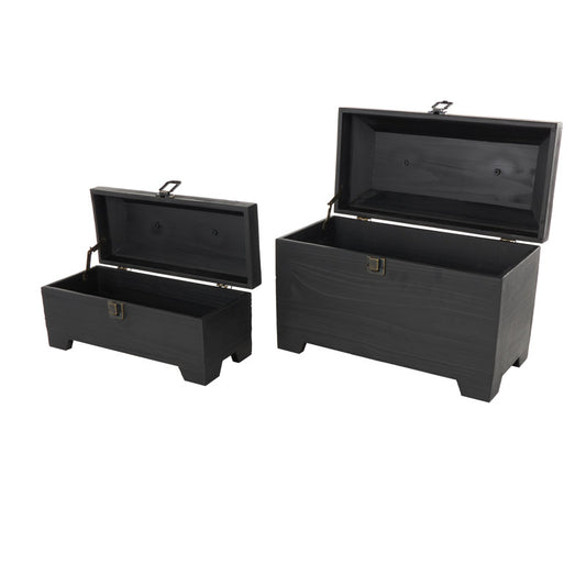 Wood Handmade Decorative Black Box With Brass Latches And Handle Set