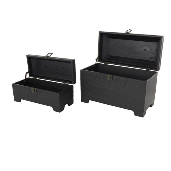 Wood Handmade Decorative Black Box With Brass Latches And Handle Set
