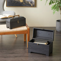 Wood Handmade Decorative Black Box With Brass Latches And Handle Set