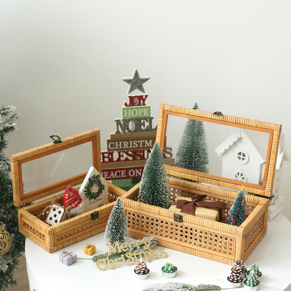 Blynda Rattan 2-Piece Decorative Box Set with Glass Top