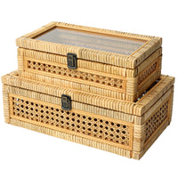 Blynda Rattan 2-Piece Decorative Box Set with Glass Top