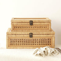 Blynda Rattan 2-Piece Decorative Box Set with Glass Top