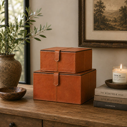 Brownsburg 2 Piece Handmade Faux Leather Decorative Box Set