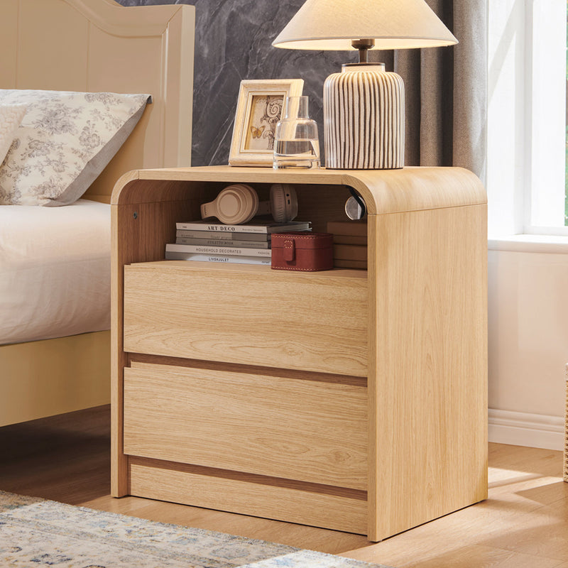 Maud 25" Tall Modern Nightstand with Charging Station, 23.6" Wide Wood Bedside Table