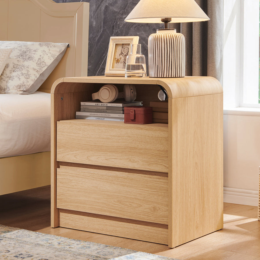 Maud 25" Tall Modern Nightstand with Charging Station, 23.6" Wide Wood Bedside Table