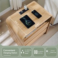 Maud 25" Tall Modern Nightstand with Charging Station, 23.6" Wide Wood Bedside Table
