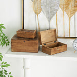 Sartell Mango Wood Handmade Floral Decorative Box with Hinged Lid Set