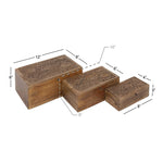 Sartell Mango Wood Handmade Floral Decorative Box with Hinged Lid Set