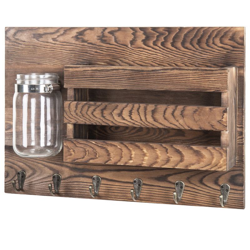 Farmhouse Key Holder With Mail Slot And Shelf, Rustic Wood Wall Mount Organizer For Keys